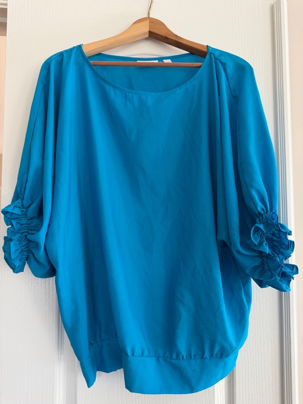 New York & Company Bright Blue Dolman Sleeve Blouse